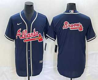 Men%27s Atlanta Braves Navy Team Big Logo Cool Base Stitched Baseball Jersey
